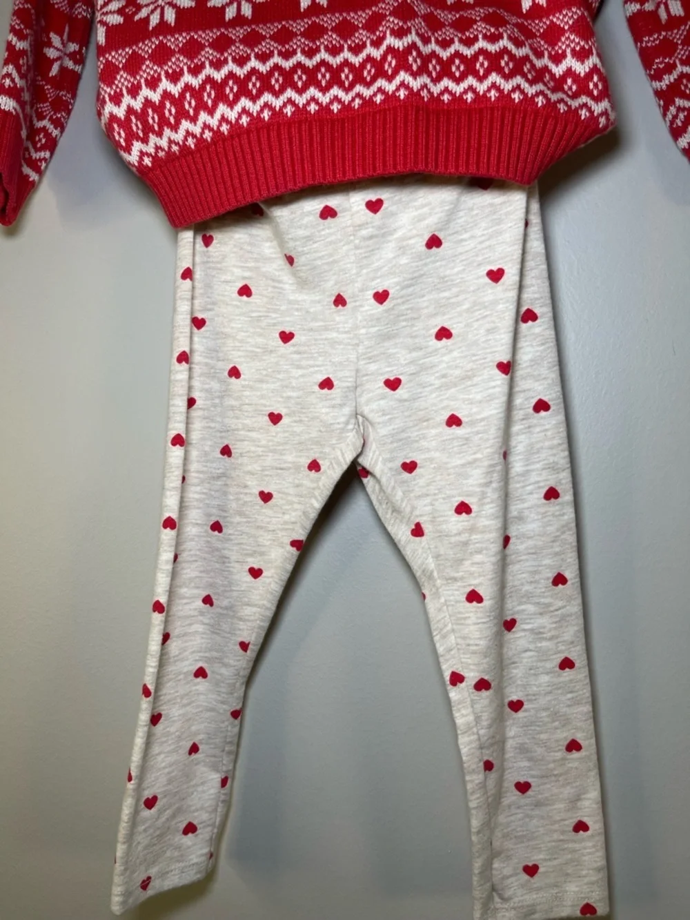 Tucker + Tate Red Fair Isle Sweater with Cream Heart Leggings